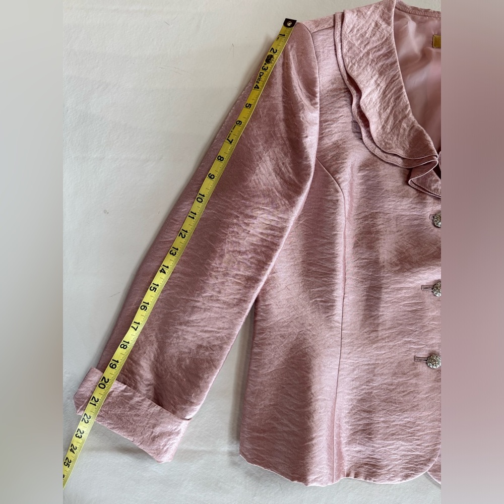 Dusty Pink Kasper Jacket with Rosette Accent & Vintage Faux Jeweled Buttons (12) - Picture 12 of 17